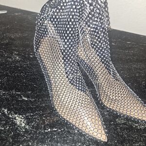 INC International Concepts Black Rhinestone Mesh Pointed-Toe Heels